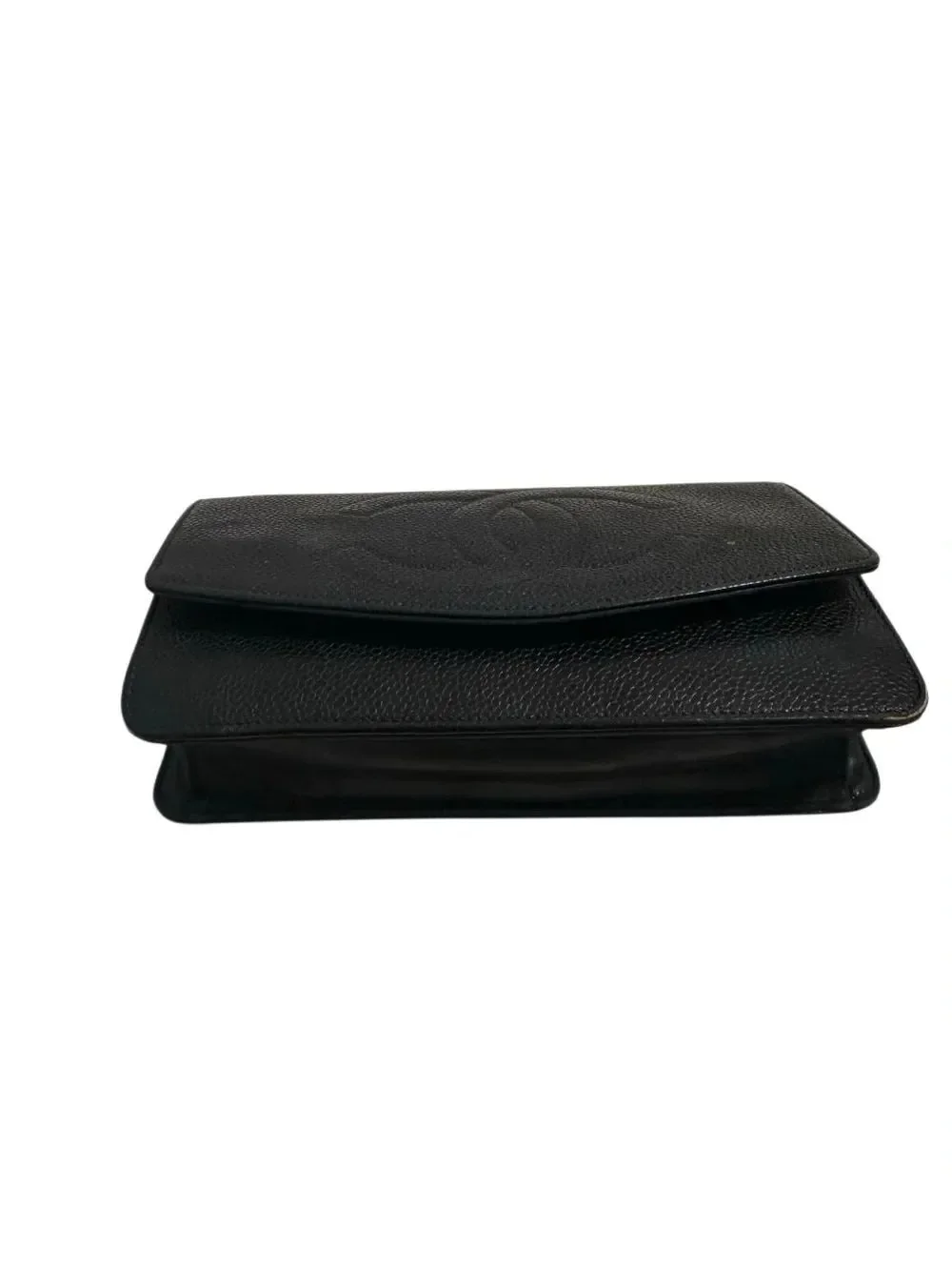 CHANEL Black Textured Caviar Leather Flap Clutch